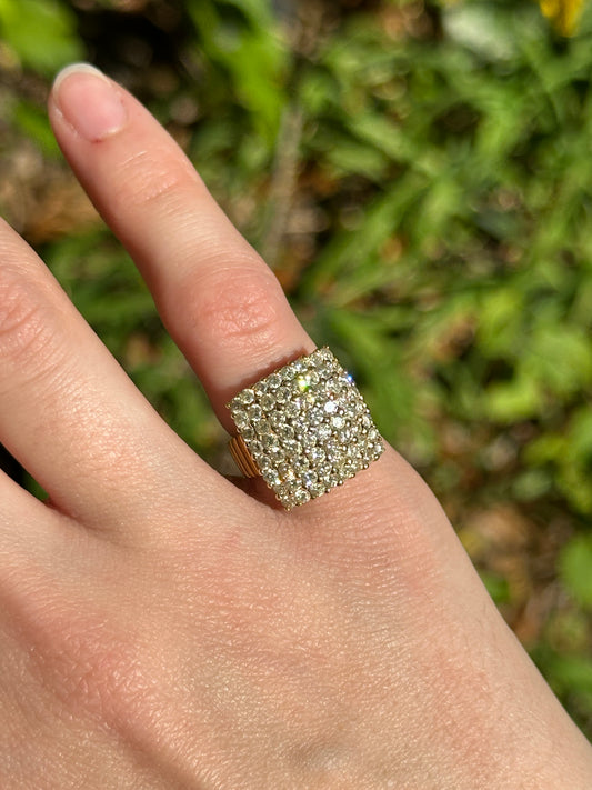 Vintage 14k Yellow Gold Square Diamond Pavé Ring