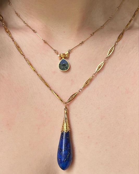 Designer Björn Weckström 14k Yellow Gold Lapis and Copper Ore Necklace