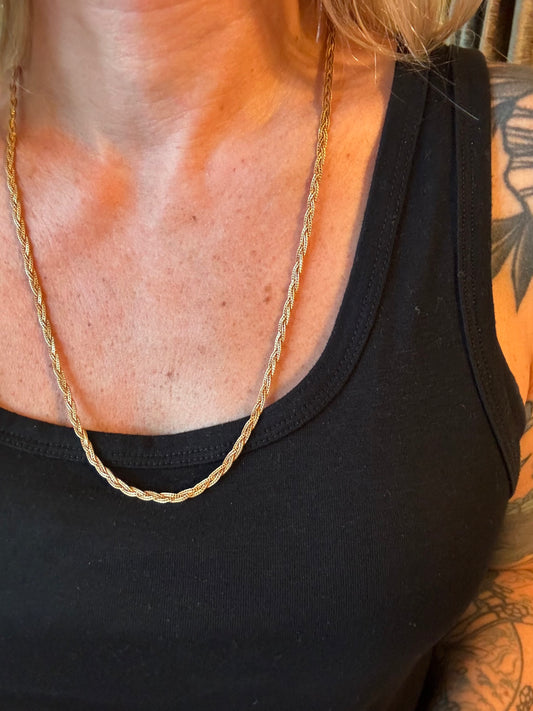 Vintage Uno A Erre 14k Yellow Gold Designer Braided Chain