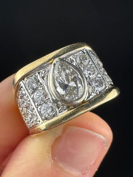Vintage Pear Diamond Pavé Two Tone Ring