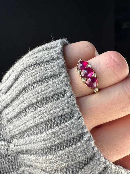 Victorian 18k Ruby Cabochon and Diamond Ring