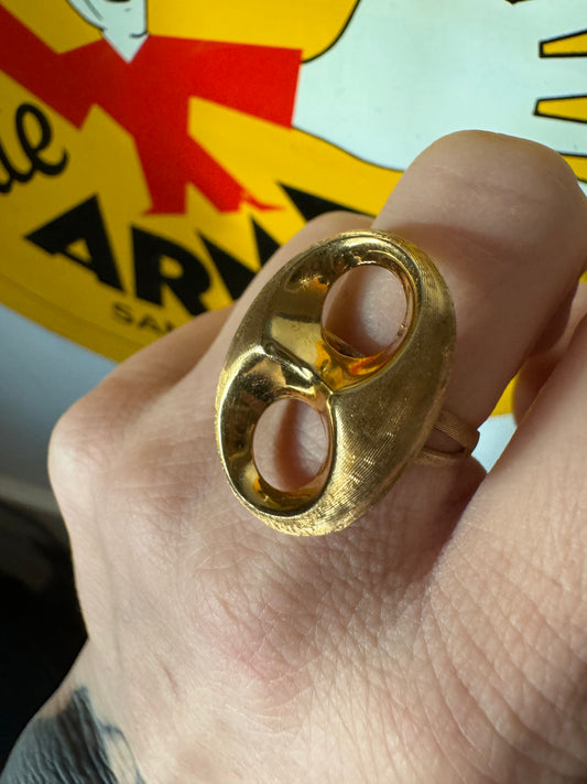 Vintage 18k Yellow Gold Dual Finish Anchor Link Ring