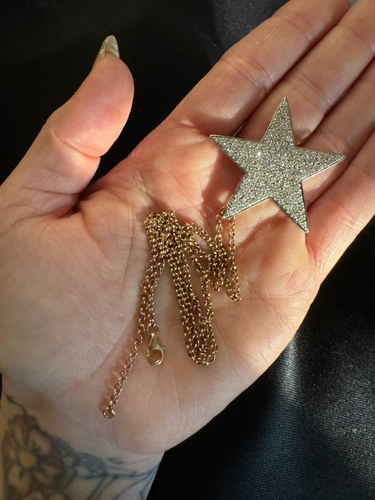 Estate 18k White Gold Pavé Diamond Star Slide Pendant