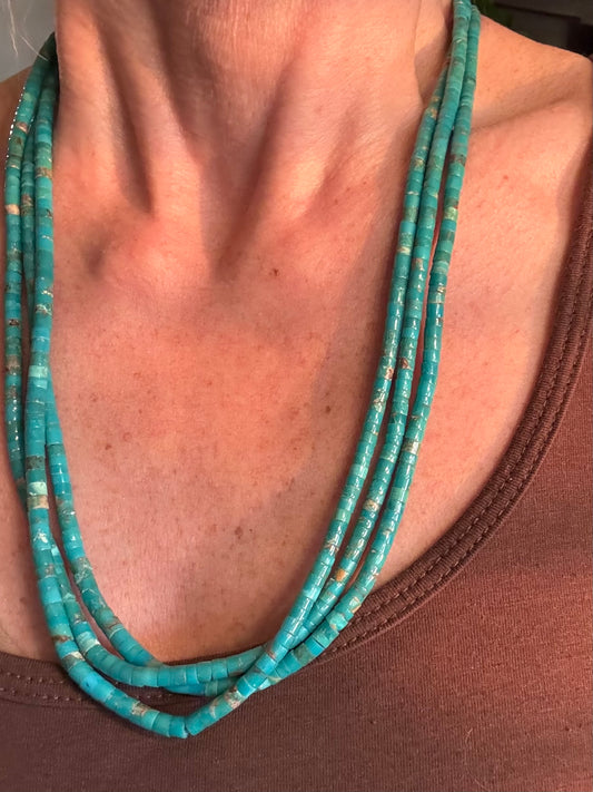Vintage 14k Three Strand Turquoise Beaded Necklace