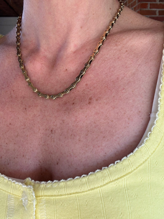 Vintage 14k Yellow Gold Italian Bike Chain Necklace