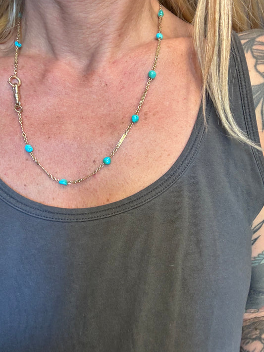 Antique Turquoise Bar and Cable Link Chain