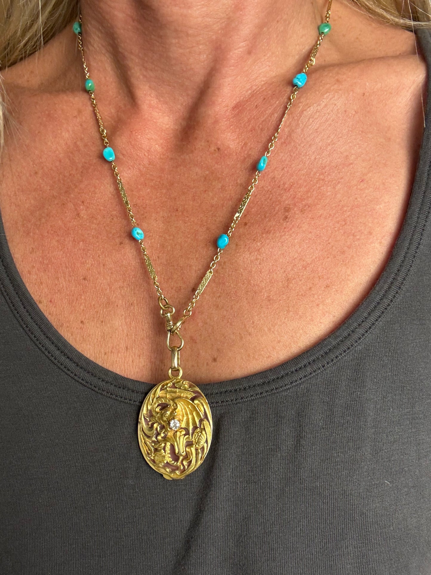 Antique Turquoise Bar and Cable Link Chain