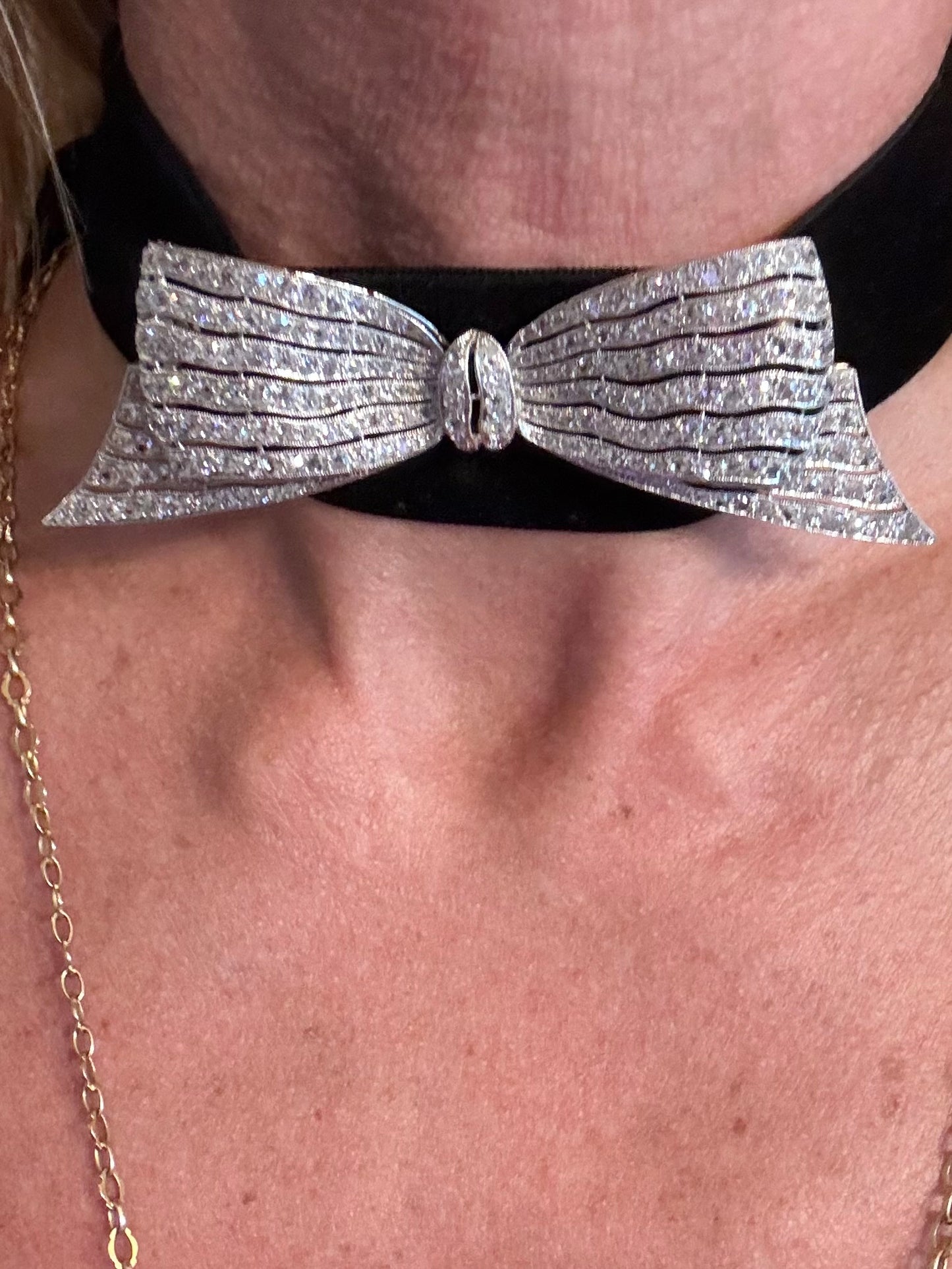 Antique French and Diamond Bow Brooch