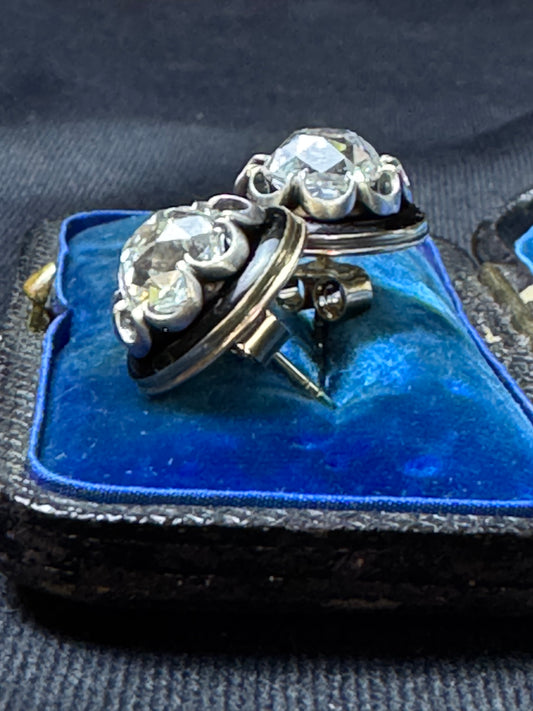 Victorian Old Mine Peruzzi Cut Diamond Stud Earrings