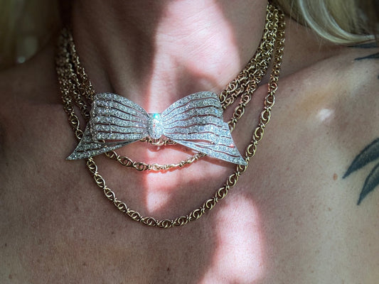 Antique French and Diamond Bow Brooch