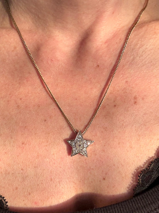 Antique Diamond Star Pendant and Curb Chain