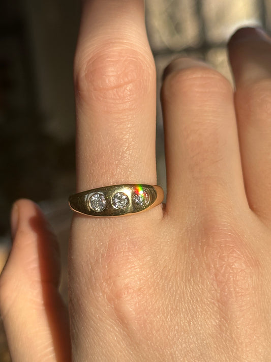 Antique 14k Yellow Gold Mixed Old Cut 3 Stone Diamond Ring