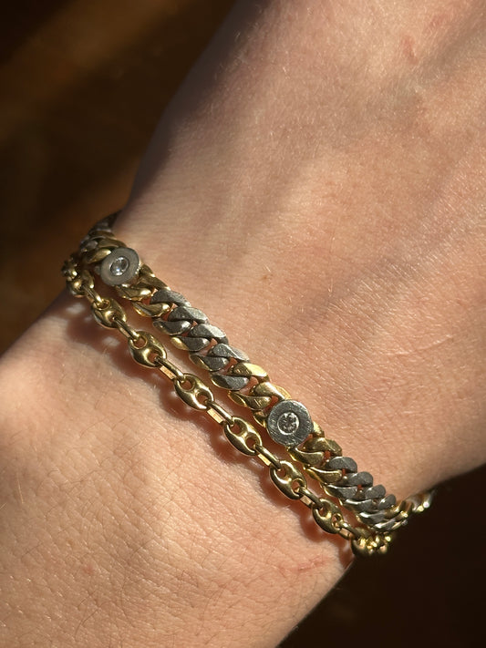 Vintage Platinum and 18k Yellow Gold Diamond Curb Bracelet