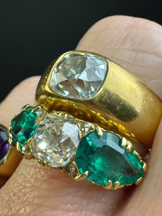 Antique Old Mine Cut Cushion Diamond Custom Made 22ct Ring