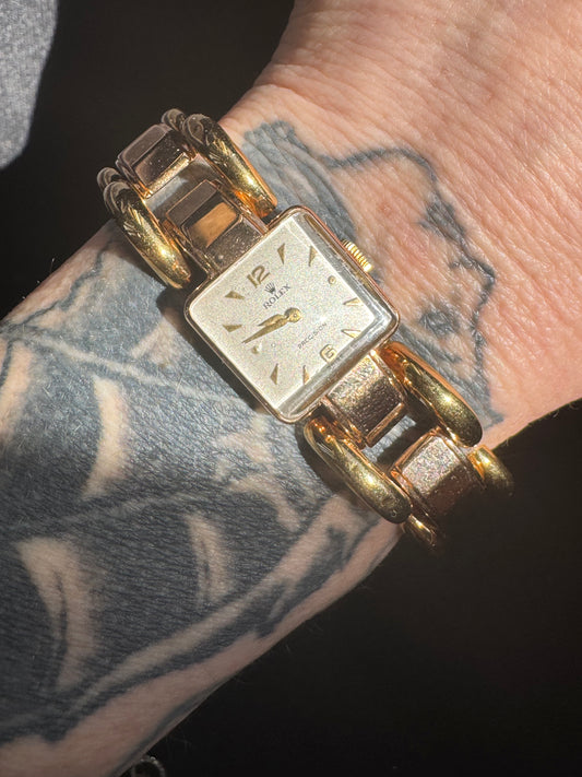 Vintage Rolex Precision 18k Two Tone Rose and Yellow Gold Watch