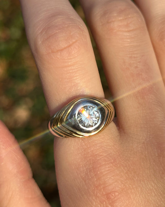 1980s Bvlgari 18k Two Tone Gold Diamond Ring