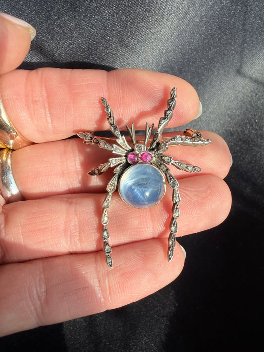 Antique Sapphire and Diamond Spider Brooch