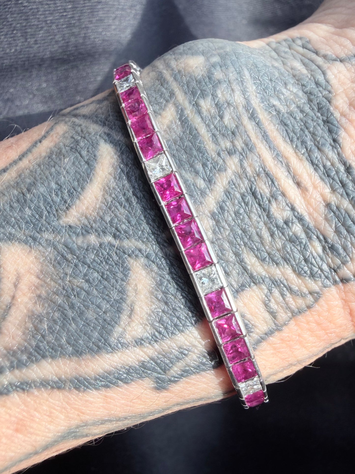 Vintage Ruby and Diamond Tennis Bracelet Circa 1960s