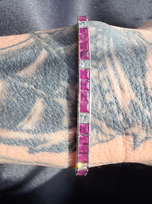 Vintage Ruby and Diamond Tennis Bracelet Circa 1960s