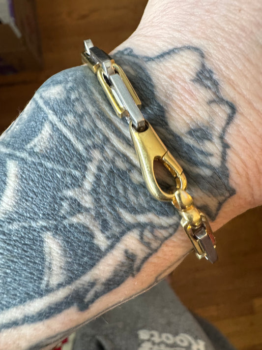 Vintage Italian Two Tone Heavy Bar Link Bracelet