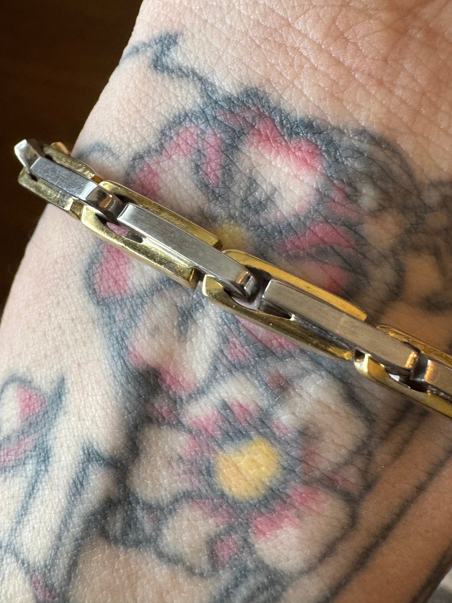 Vintage Italian Two Tone Heavy Bar Link Bracelet