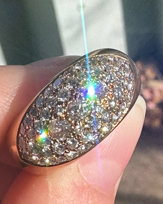 French Mid Century 18k Pavé Diamond Bombe Ring