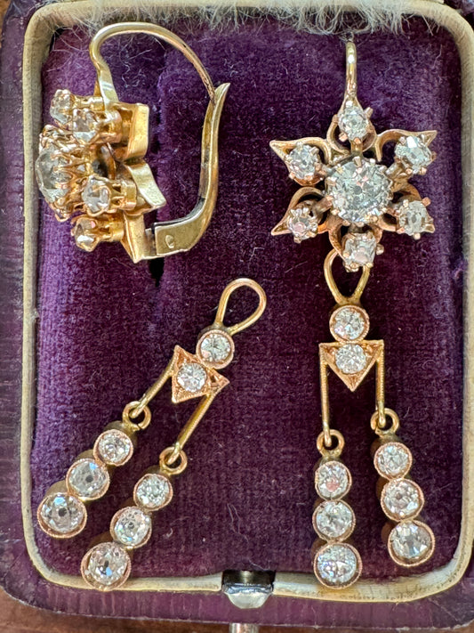 Antique Starburst 18k Diamond Day to Night Comet Earrings
