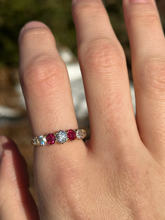 Antique Ruby and Diamond Seven Stone Ring