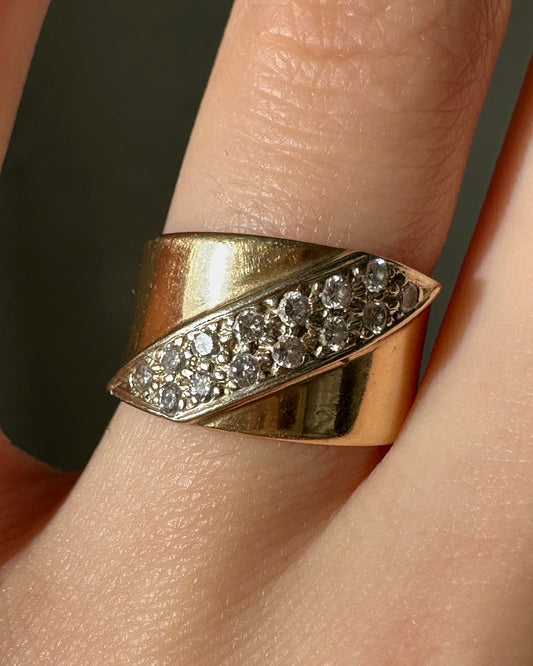 Vintage Diagonal Pavé Diamond 14k Gold Cigar Band