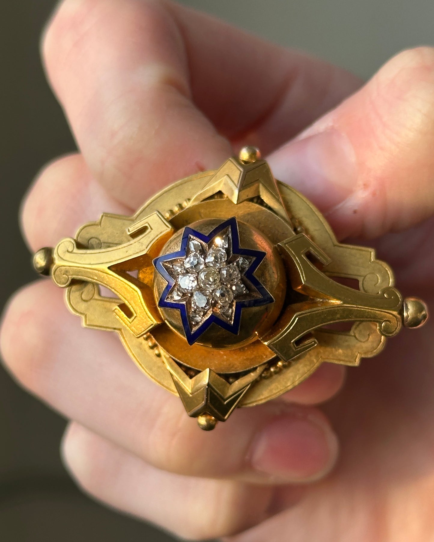 Etruscan Revival Diamond and Enamel Star Locket