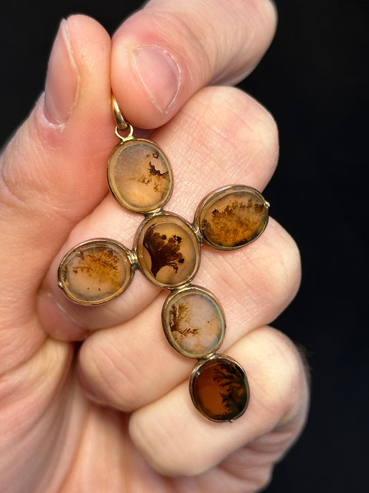 Antique Gold and Dendritic Agate Cross