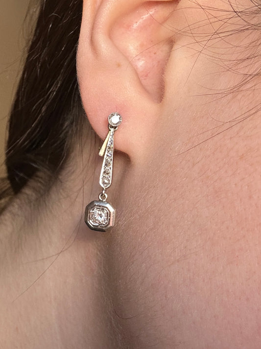 Edwardian Diamond and 18k Gold Drop Earrings