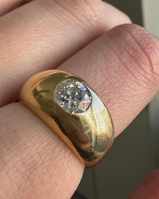 Vintage 18k Flush Set Antique Cut Diamond Dome Ring
