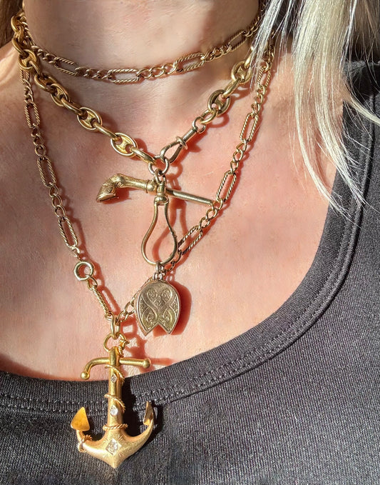 Victorian 18k Yellow Gold Diamond Anchor Pendant