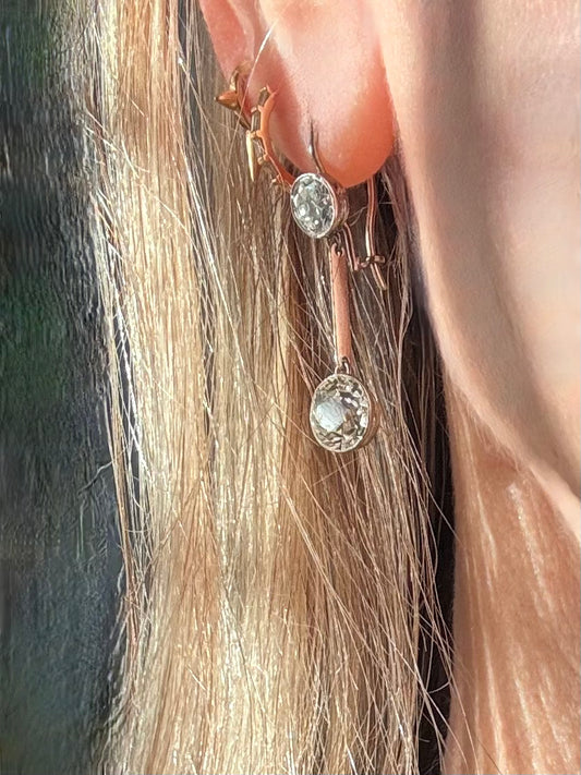 Old European Cut Diamond and Platinum Drop Earrings
