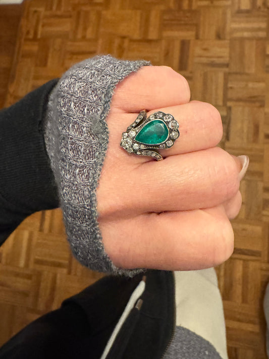 Victorian Emerald and Diamond Tiara Ring