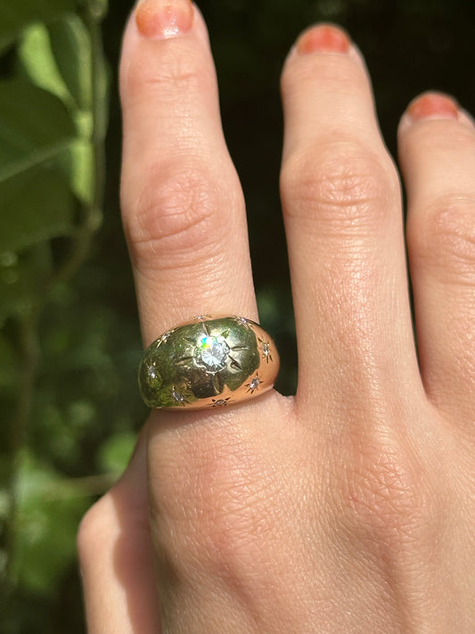 Vintage 14k Yellow Gold Starry Diamond Bombe Ring