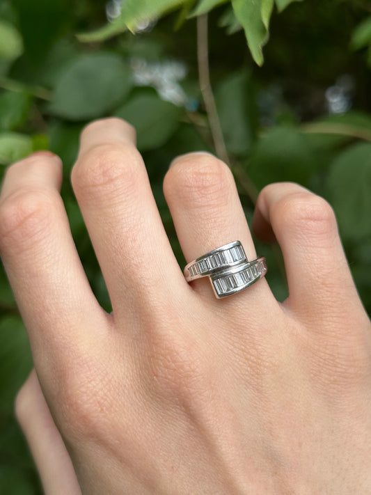 Platinum and Diamond Baguette Bypass Ring