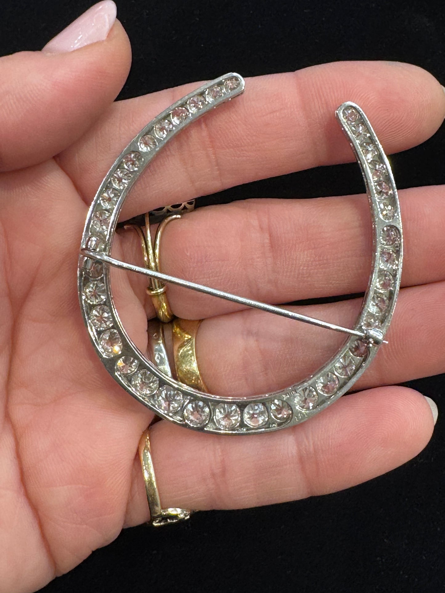 Antique Old Mine Cut Diamond Horseshoe Brooch