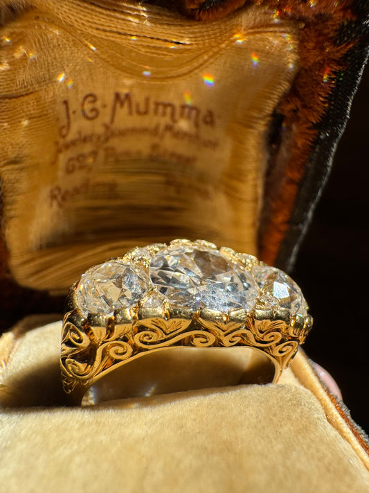 Antique 18k Old European Cut Three Stone Diamond Ring