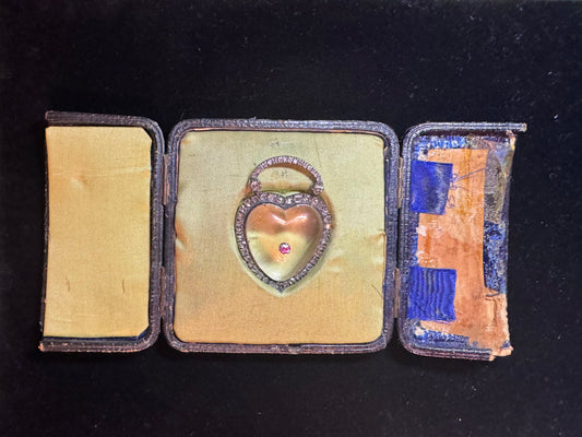 Georgian Rock Crystal Ruby and Diamond Heart Padlock Brooch Pendant
