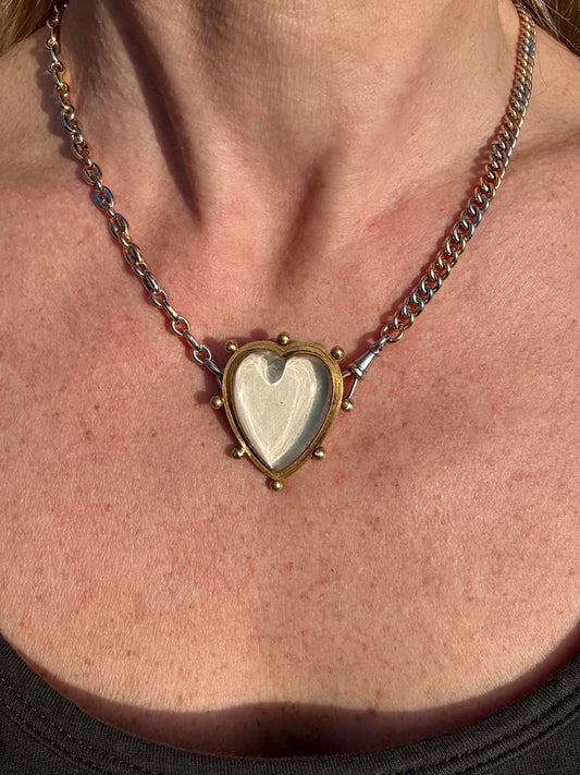 Victorian Rock Crystal and 18k Heart Mourning Locket Brooch