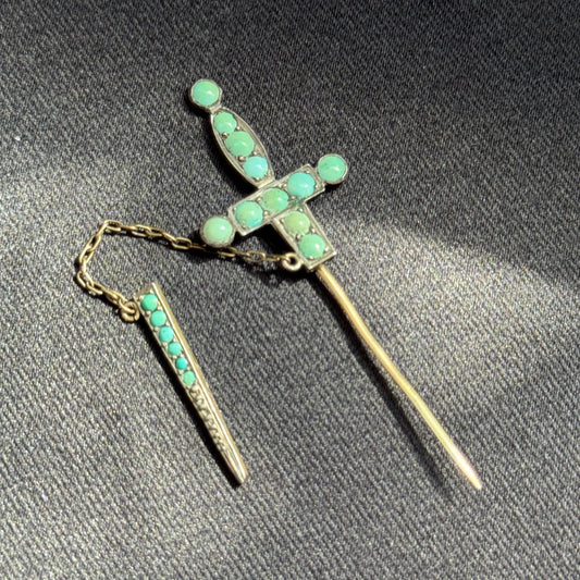 Antique Silver and Turquoise Sword Pin