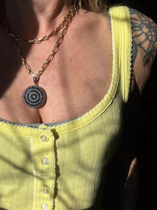 Antique 14k Gold, Silver, Sapphire and Diamond Bullseye Locket