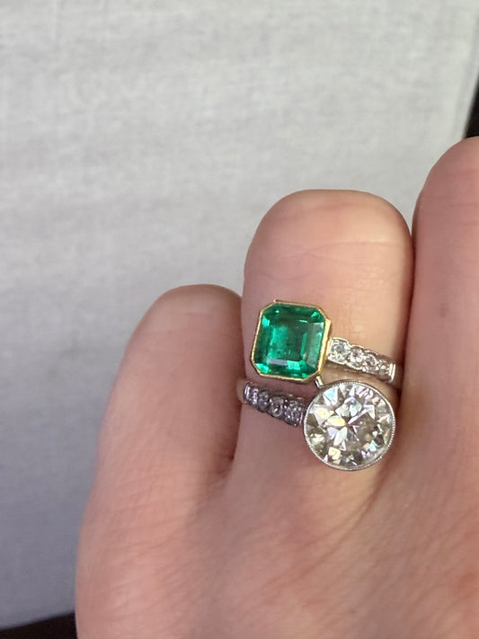 Art Deco Emerald and Diamond Toi et Moi Ring