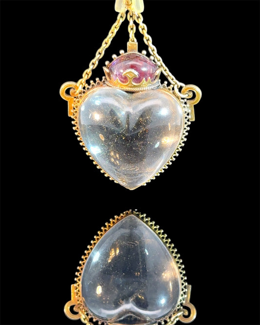 Georgian Rock Crystal and Amethyst Crowned Heart Pendant
