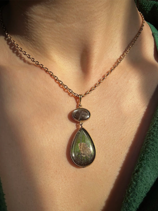 Antique 14k Yellow Gold Pressed Butterfly and Wing Pendant