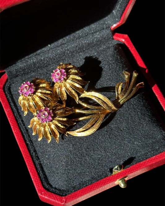 Cartier Retro Ruby Coneflower Brooch