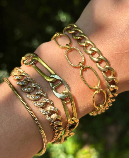 Vintage 14k Yellow Gold Diamond Oval Link Bracelet