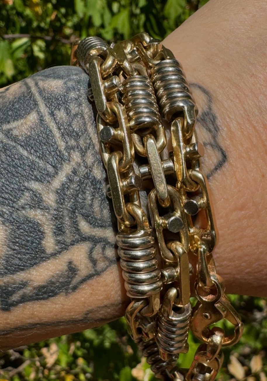 Vintage 14k Two-Tone Gold Industrial Chain and Bracelet Set